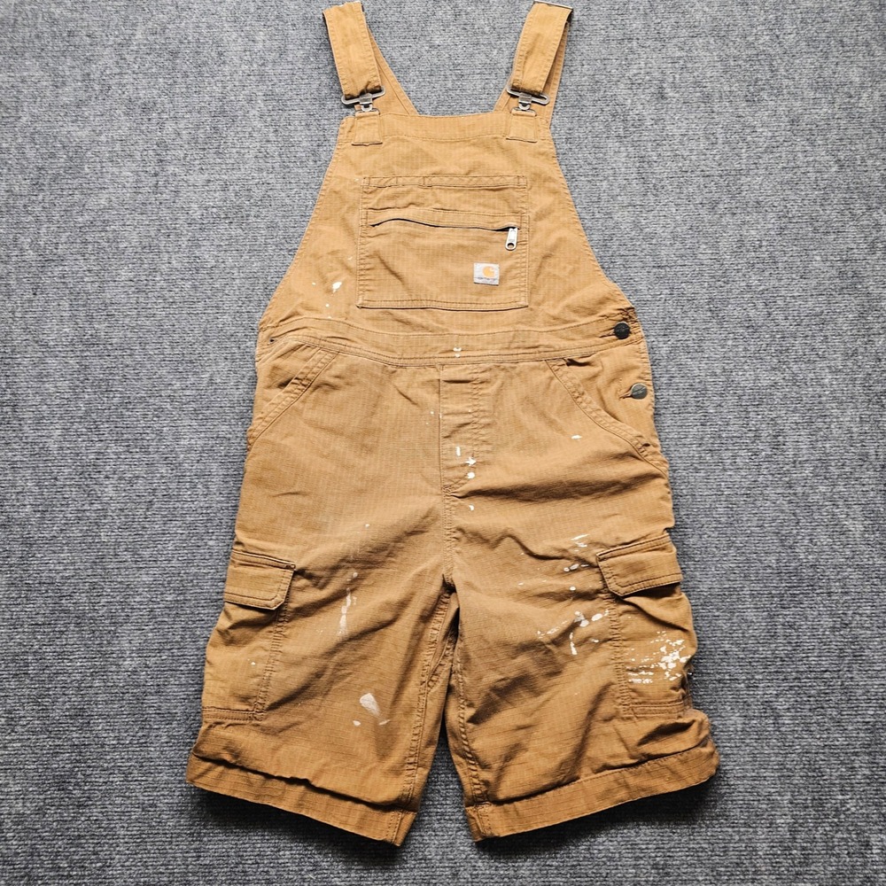 Carhartt Force Cargo Shortall Brown Ripstop Overalls Paint Splattered 104284 S